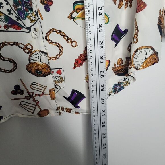 Vintage button front cards chess games crown novelty print blouse size 16w - Picture 5 of 6